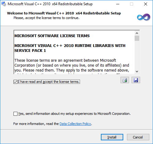 Лицензионное соглашение Visual C++ 2010