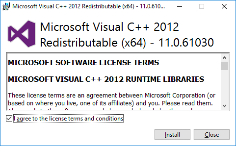 Лицензионное соглашение Visual C++ 2012
